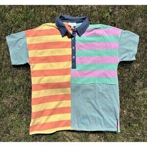 Heyson Oversized S/S Polo Tee Shirt Womens Medium Colorful Stripes Color Block